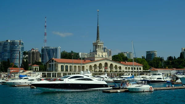 Sochi Russia Aug 2020 Yachts Boats Seaport Sochi Russia Морська — стокове фото