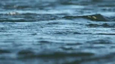 Mavi su dalgaları yüzeyi, fotokopi alanı olan güzel bir arka plan. Temiz içme suyu, renkli bir video. Çevresel sorunlar, iklim değişikliği, kuraklık, içme suyu eksikliği.