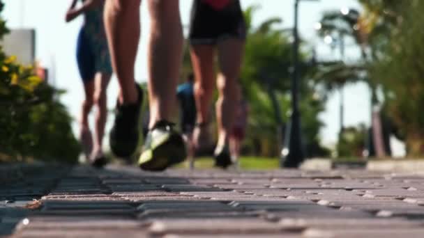 Hintergrund Mit Verschwommen Laufenden Menschen Kopieren Raum Marathon Eine Menschenmenge — Stockvideo