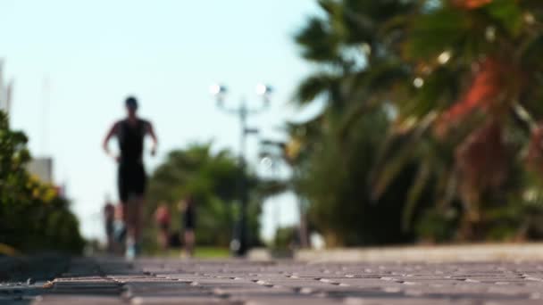 Antecedentes Com Pessoas Execução Desfocadas Copiar Espaço Maratona Uma Multidão — Vídeo de Stock