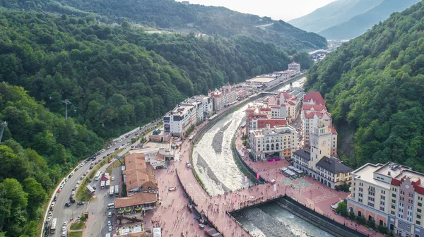 Meseta Rosa Khutor Edificios Pistas Telesillas Vista Aérea Villa Olímpica —  Fotos de Stock