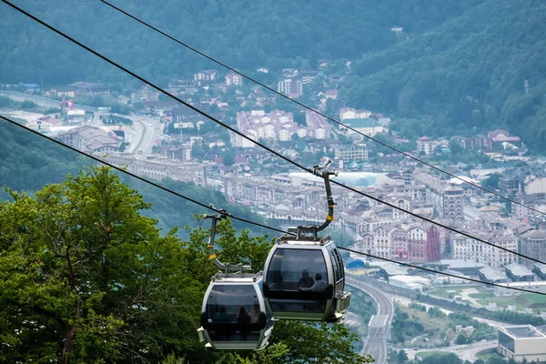 Cable Car Mountain Peak Aerial View Roza Khutor Traditional Cable — Stock Photo, Image