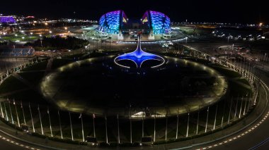 Sochi Olimpiyat Parkı. Fisht Stadyumu ve Olimpiyat alevi, hava manzarası.