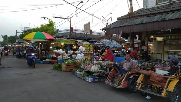 Avondzicht Traditionele Markt Drukte Van Traditionele Verkopers Vervoer Traditionele Markten — Stockfoto