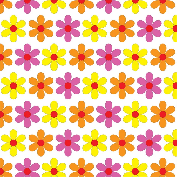 Yellow, pink and orange flowers pattern isolated on white background.