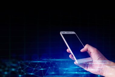 Elini tut dijital veri küresel sosyal ağ bağlantısı ile smartphone