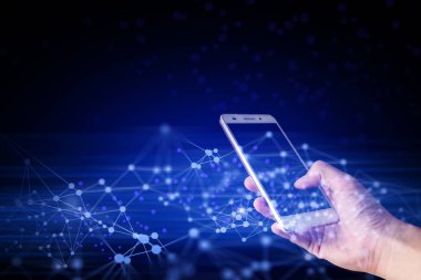 Elini tut dijital veri küresel sosyal ağ bağlantısı ile smartphone