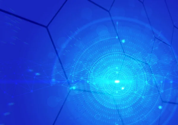 Голубой Шестиугольник Данных Подключение Фоновому Дизайну Сетевой Веб Линии — стоковое фото