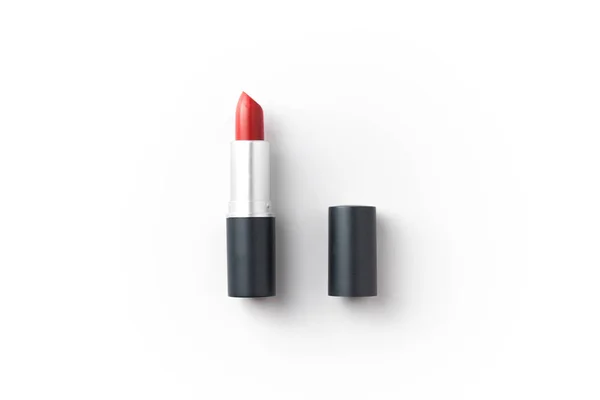 Brillante Lápiz Labial Rojo Cosmético Moda Aislado Sobre Fondo Blanco —  Fotos de Stock