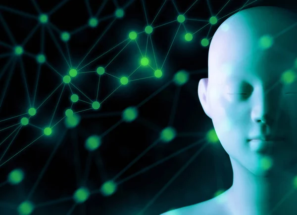 Green Line Vernetzung Auf Schwarz Robotersystem Link Deep Learning Zukunft — Stockfoto