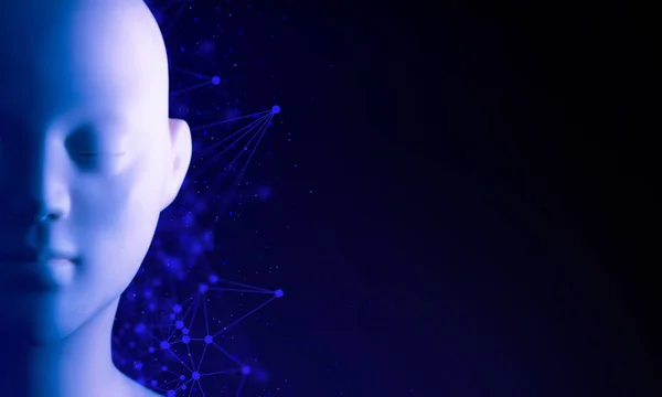 Menschlicher Kopf Gehirn Und Blau Abstrakte Futuristische Digitale Technologie Licht — Stockfoto