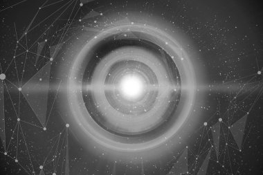 AI parçacık daire soyut dalga fütüristik ağ arka plan illüstrasyon, gakaxy, ışık akışı veri hologram sistemi