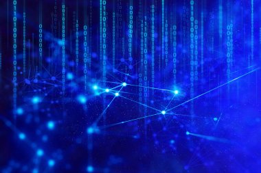 şeylerin 01 kod sosyal internet, teknoloji soyut futuristik Cyber net Web ağ arka plan illüstrasyon 3D render bağlanmak, veri sinyali, bulut depolama, robotik Ai