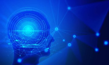 Dijital AI ağ teknolojisi resimde arka plan ile 3D beyin insan kafası