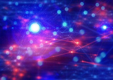 futuristik Cyber ağ arka plan illüstrasyon 3D render, galaksi sistemi, veri derin öğrenme hologram robotik, Ai teknolojisi Neon kızdırma, kimyasal bilimin molekül