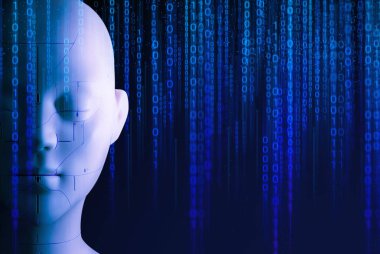 AI teknolojisi, soyut futuristik evren siber ağ sunucusu Online, arka plan illüstrasyon 3D render, robotik micorchip sistemi, plekbe ve bilim