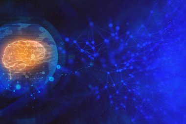 şeylerin beyin robotik ai sosyal internet, teknoloji soyut fütüristik siber net web ağ arka plan illüstrasyon 3d render, veri sinyali, bulut storag bağlanmak