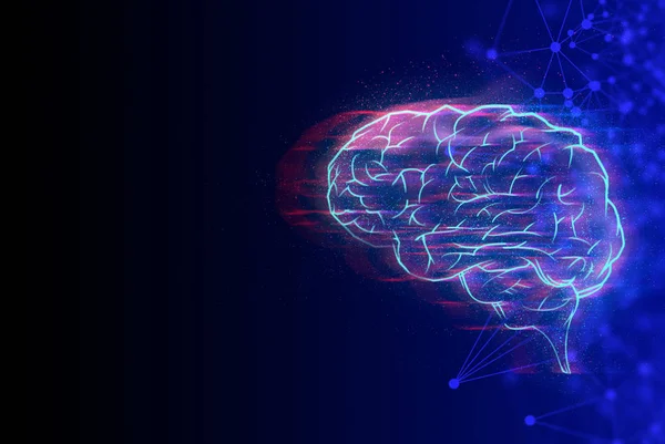System Mózgu Danych Deep Learning Hologram Roboty Technologii Neon Glow — Zdjęcie stockowe