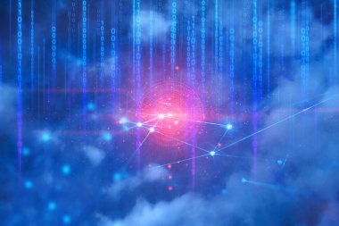 veri derin öğrenme, ai sunucu online sosyal ağ, gökyüzü backround, fütüristik teknoloji, bulut depolama, hacker güvenliği