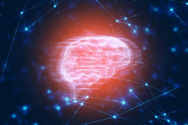 Parçacık AI Tech futuristik ağ arka plan illüstrasyon dijital beyin CPU, siber uzay zamanı, hücre sistemi, veri hologram derin öğrenme, Soyut ışık