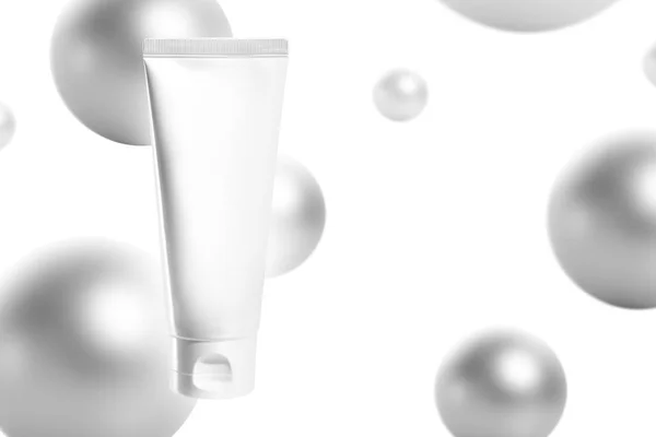 Cosmetische Make Foundation Crème Met Buis Mockup Witte Achtergrond — Stockfoto