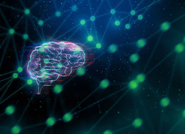 Cpu Robô Cérebro Dados Tecnologia Rede Holograma Sci Conceito Futurista — Fotografia de Stock