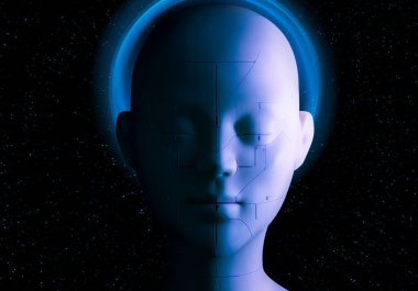 dijital teknoloji ışık Internet ağ arka plan 3d çizim, robot fütüristik AI UI, biyonik elektrik