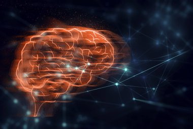 fütüristik ai beyin soyut dijital teknoloji internet ağ arka plan 3d illüstrasyon render, atom hücresi nöron bilim pleksus, derin öğrenme robotik sistem, hacker online