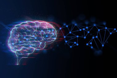 fütüristik ai beyin soyut dijital teknoloji internet ağ arka plan 3d illüstrasyon render, atom hücresi nöron bilim pleksus, derin öğrenme robotik sistem, hacker online