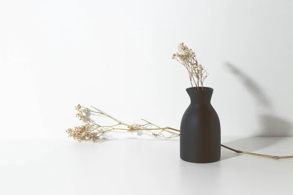 Getrocknete Blume Blatt Kraut Vase Vase Dekoration Hintergrund Interieur Tisch — Stockfoto