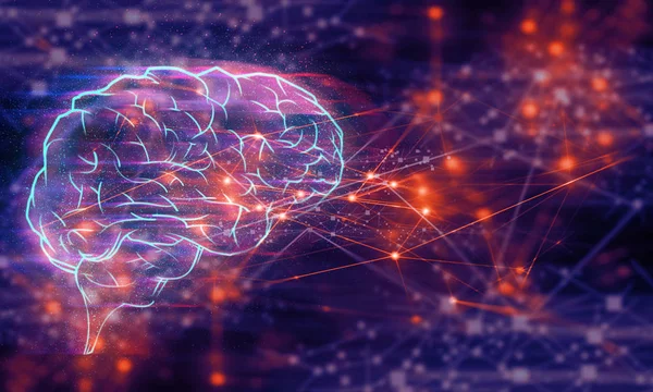 fütüristik ai beyin soyut dijital teknoloji internet ağ arka plan 3d illüstrasyon render, atom hücresi nöron bilim pleksus, derin öğrenme robotik sistem, hacker online