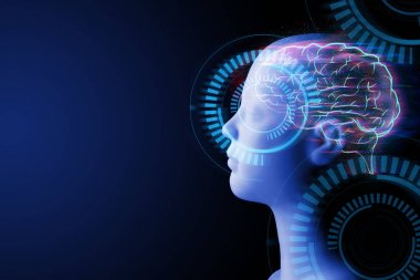 hücre nöronlar beyin robot derin öğrenme teknolojisi, sosyal ağ, bilim ve insan fundalık, yaratıcı düşünme, illüstrasyon 3d render arka plan, fütüristik ai