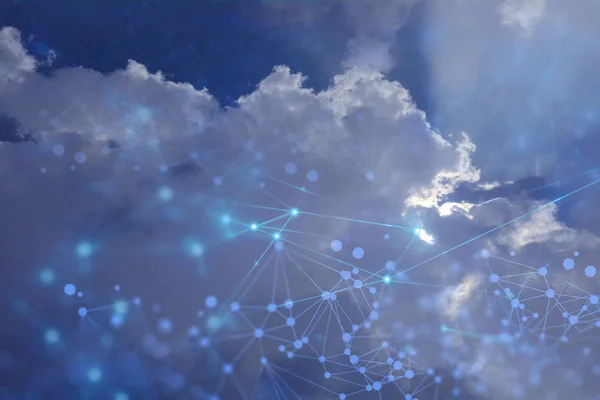Ciemny Chmura Cyfrowy Dane Koncepcja Niebieski Niebo Poświata Sieć Technologia — Zdjęcie stockowe