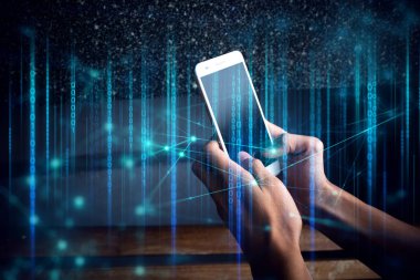 bulut depolama, mobil uygulama, veri derin öğrenme, Online sunucu, hacker ve güvenlik sistemi ile Web sitesi ve sosyal medya ağı için teknoloji Smartphone ile adam