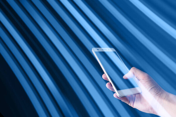 hand touch smartphone for connect to global data social network with abstract wave
