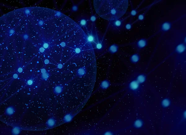 hologram ai blue neon glow laser light with robotic chip brain of network data social web futuristic background illustration