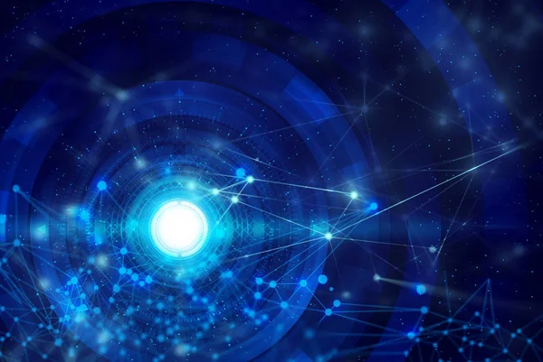 ホログラム未来的な愛青い抽象的なネオングローネットワークイラストの背景 — ストック写真