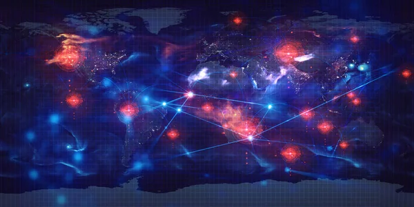 hologram grid system futuristic of world of social network global earth map Elements of this image furnished by NASA