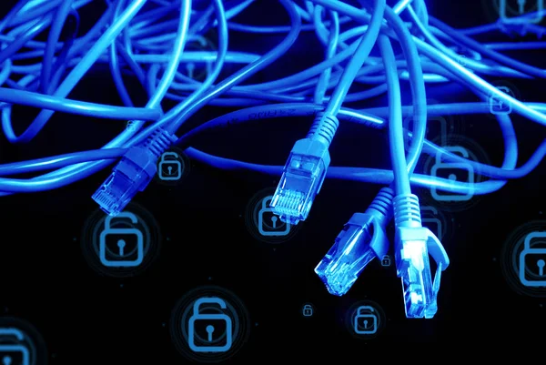 network lan wire color on black with lock security