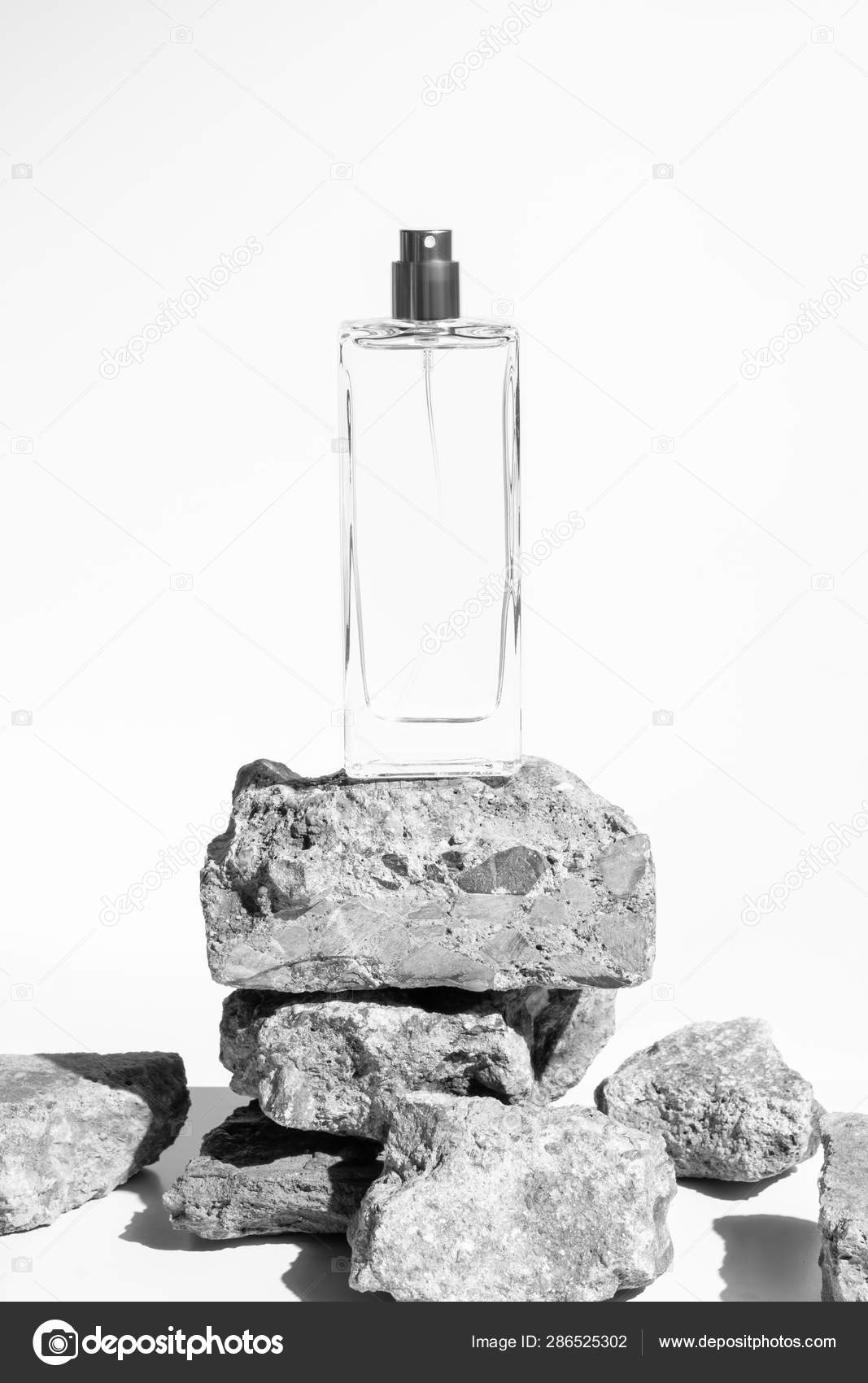 香水瓶玻璃豪华包装与石岩混凝土在白色背景化妆品美容容器的香气气味 图库照片 C Issaro Now2 香水瓶玻璃豪华包装与石岩混凝土在白色背景化妆品美容容器的香气气味 图库照片 C Issaro Now2