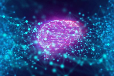 robotik beyin micorchip sistemi, ai teknolojisi, kimyasal molekül, atom hücresi pleksus ve bilim, soyut fütüristik evren siber ağ sunucusu online, arka plan illüstrasyon 3d render