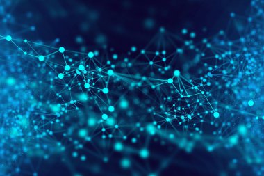 AI teknolojisi, robotik sistem, kimyasal molekül, atom hücresi pleksakın ve bilim, soyut futuristik evren siber ağ sunucusu Online, arka plan illüstrasyon 3D render