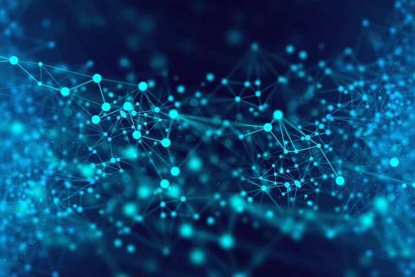 AI teknolojisi, robotik sistem, kimyasal molekül, atom hücresi pleksakın ve bilim, soyut futuristik evren siber ağ sunucusu Online, arka plan illüstrasyon 3D render