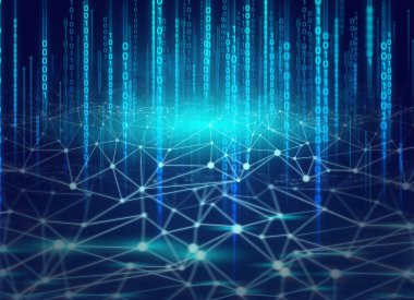 sever Ai net, hacker güvenlik online, soyut net futuristik dijital teknoloji açık internet ağ arka plan 3D vektör, ikili sistem, derin öğrenme robotik