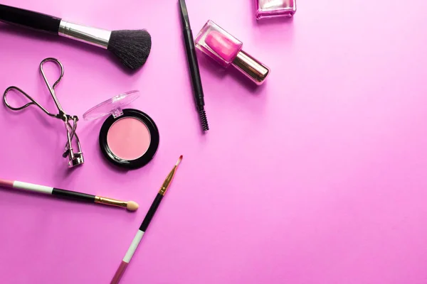 Set Von Schönheit Mode Mädchen Kosmetischen Luxus Mit Pinsel Eyeliner — Stockfoto