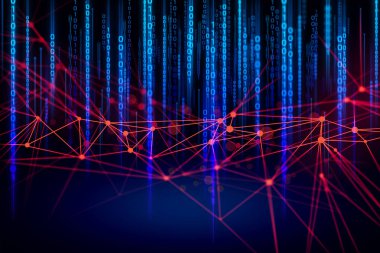 AI teknolojisi, robotik sistem, kimyasal molekül, atom hücresi pleksakın ve bilim, soyut futuristik siber ağ sunucusu Online, arka plan illüstrasyon 3D render