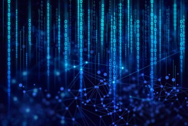 teknoloji ai şey internet, ağ arka plan 3d illüstrasyon render, veri derin öğrenme, robotik bilim, nöron pleksus fütüristik, süper bilgisayar, dijital 01 kod bilimi