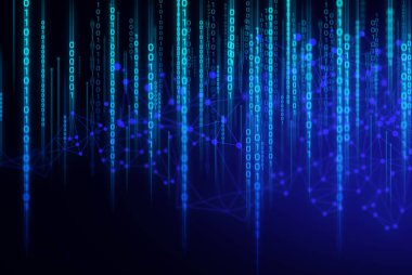 teknoloji ai şey internet, ağ arka plan 3d illüstrasyon render, veri derin öğrenme, robotik bilim, nöron pleksus fütüristik, süper bilgisayar, dijital 01 kod bilimi