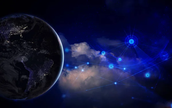 Sky Cloud World Technology Cyber Hologram Internet World Social Network — Foto de Stock