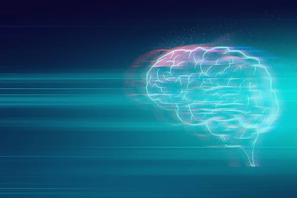 Beyin Sistemi Veri Derin Öğrenme Hologram Robotik Teknoloji Neon Kızdırma — Stok fotoğraf